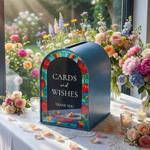Painted Style Wedding Card Box, Arched Wooden Gift Box With Transparent Window For Guest Blessing Cards Storage, Suitable For Wedding Party/Engagement Party/Anniversary, Romantic Colorful Rose Decoration, Wedding Tabletop Decor Card Box - A - View 6
