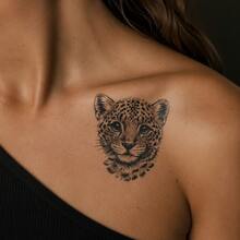 1 pieza Pegatina de tatuaje realista de leopardo de PVC impermeable y resistente al roce, adecuada para uso diario - Gris - Ver 2