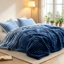 Fluffy Ribbed 2/3 Pieces Corduroy Comforter Set Thick Durable Ultra Soft Plush Cozy Bedding Set 330 GSM All Season For Twin Full Queen King California King Housewarming Wedding Christmas Gift - 藍色漸變 - 查看 8