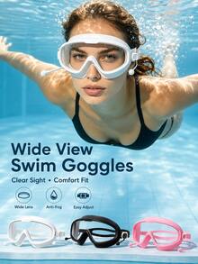 3/1pc Anti-Fog High Definition Swimming Goggles, Unisex Large Frame Swim Goggles With Earplugs, Rafting Eyewear, Swimming Goggles - 彩色 - 查看 1
