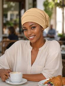 Women's Solid Color Loose Knit Hat, Soft Elastic Headband, Muslim Inner Cap, Sleep Cap - Multicolor - View 3