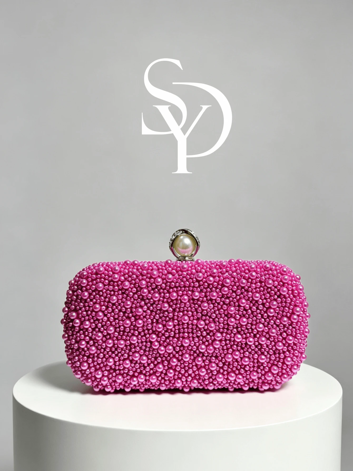1pc Burgundy Pearl Decor Evening Clutch, Luxury Faux Pearl Closure Hard Shell Wallet, Elegant Box Bag For Wedding/Party/Ball/Banquet - Hot Pink - View 1