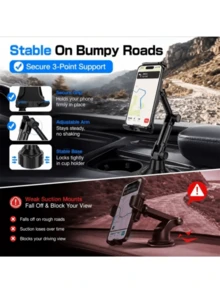 Car Cup Holder Phone Tablet Mount, 2-In-1 Adjustable Height & 360° Rotatable Smartphone Stand With Stable Clamp Grip, Anti-Shake Hands-Free, Universal Cup Holder Expander For IPhone Android, SUV Truck RV, Road Trip Essentials, Car Accessories - Multicolor - View 4