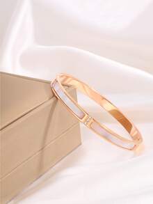 1/5Pcs Gold Plated Stainless Steel Cuff Bangles For Women, Classic Rhinestone Inlaid Stackable Bracelets, Non Tarnish Waterproof Jewelry - Rose Gold - View 4