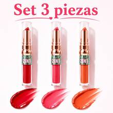 Set de 3 labiales y brillos para labios, tonos combinados, textura suave y labios brillantes para uso diario, Paquete de 3 piezas, tonos rojos y rosados, sensacion comoda en labios - Multicolor - Ver 2