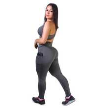 Kit 2 Calças Legging C/ Bolso Cós Alto Grosso Suplex Fitness Caminhada Yoga - preto e chumbo - Visão 4