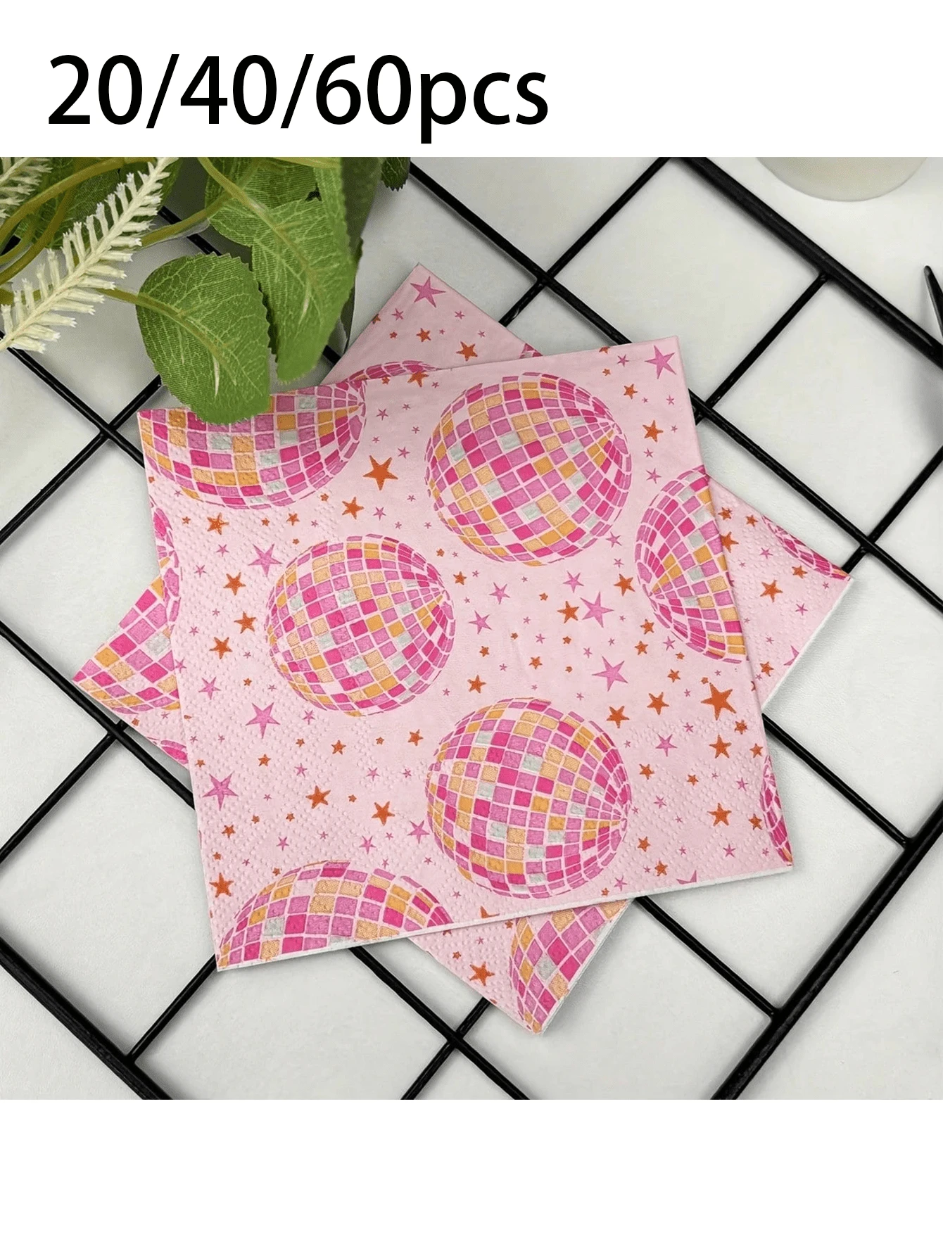 20pcs/40pcs/60pcs/Set, Pink Disco Party Napkins, Colorful Sphere & Star Print - 2-Ply Durable Paper, Suitable For Birthday, Wedding, Seasonal Celebrations - Highly Decorative And Versatile Table Setting Essential, Birthday Party Supplies, Wedding Decor - Multicolor - View 1