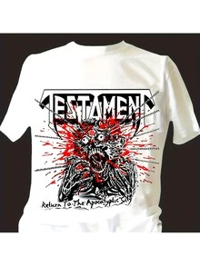 TESTAMENT "Return to Apocalyptic Cities" T-shirt graphique en métal - T-shirt unisexe de groupe de heavy metal, en coton, coupe régulière, col rond, lavable en machine, tailles S-X - Blanc - Voir 1