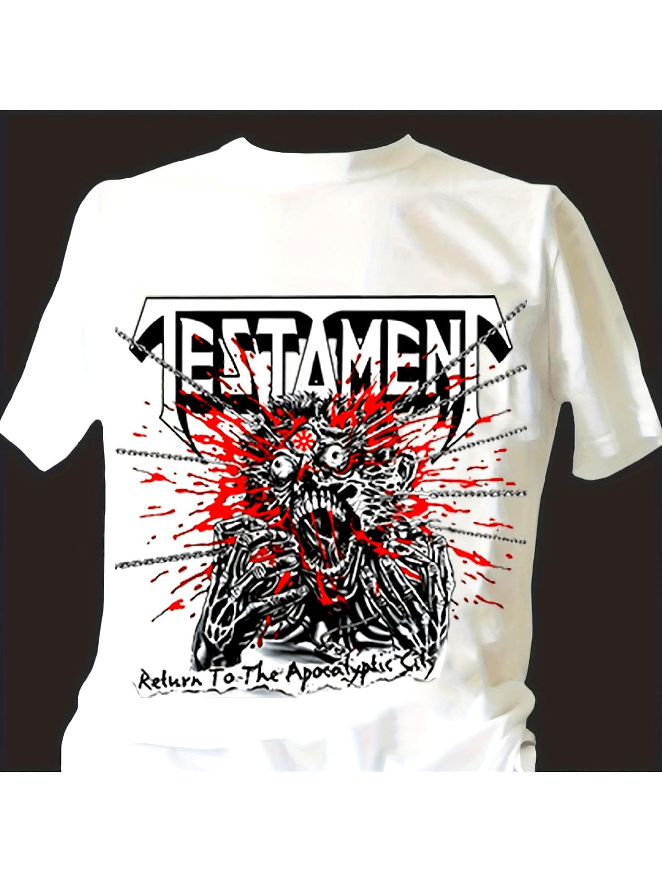 TESTAMENT "Return to Apocalyptic Cities" T-shirt graphique en métal - T-shirt unisexe de groupe de heavy metal, en coton, coupe régulière, col rond, lavable en machine, tailles S-X - Blanc - Voir 1