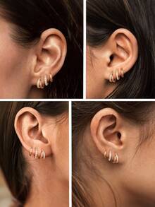 CHICAT Set 3 Pasang Anting Hoop Huggie Emas Wanita, Anting Hoop Kecil Tebal Bertabur Berlian Imitasi CZ, Dapat Ditumpuk untuk Beberapa Tindikan Telinga, Hadiah Perhiasan Minimalis untuk Sehari-hari - Emas - View 6