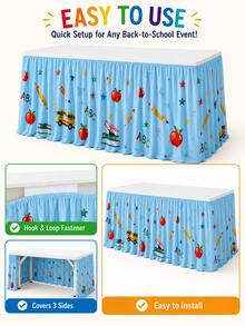 1pc Cartoon Pencil Book Star Print Rectangular Table Skirt - Perfect For Home Decor, Room Decor, Bedroom Decor, Garden, Kitchen, Teacher Welcome Desk & Classroom Party Dessert Table Cover - Multicolor - View 10