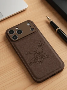 客製化個人縮寫 PU 皮革手機殼，適用於 iPhone 17 16 15 14 13 Pro Max 系列，雷雕設計，相機鏡頭保護，全機身防摔保護，生日與節日禮物的完美選擇 - 棕色 - 查看 5