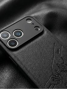 Personalized Custom Initials PU Leather Phone Case Compatible With IPhone 17 16 15 14 13 Pro Max Series Laser-Engraved Design Camera Lens Protection Full-Body Drop Protection Customized Design The Perfect Choice For Birthdays And Holidays Gift - Black - View 4
