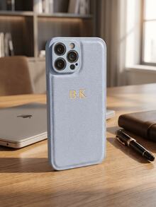 Customized Phone Case Compatible With IPhone 17 16 15 14 13 12 11 Pro Max 17 Air 16 15 14 Plus Compatible With Samsung S25 S24 S23 S22 S21 Ultra Plus S23 S21 S20 FE A55 A54 A53 A52 A51 A35 A34 A33 A32 A23 A21S A15 A14 A13 A12 A03 5G 4G Cover INS Luxury Korea PU Leather Case Personalized Initials Name 3D DIY Engraved Gold Letters Case Festival Gifts For Lover Friends Familly Yourself - Baby Blue - View 5