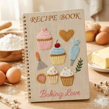 1 pieza Cuaderno de recetas, Libro de cocina en blanco con portada bordada de cupcake y herramientas de repostería, Regalo perfecto para amantes de la repostería, panaderos caseros y chefs de pastelería, También excelente para regalos de inauguración de casa y regalos festivos, Útiles escolares para el regreso a clases - A - Ver 4