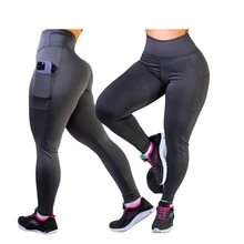 Kit 2 Calças Legging C/ Bolso Cós Alto Grosso Suplex Fitness Caminhada Yoga - preto e chumbo - Visão 3