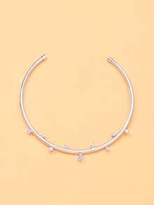 1 pieza Collar de diseño de nicho con apertura asimétrica, con circonita microincrustada, estilo europeo y americano, accesorio de cuello versátil de alta gama - Plateado - Ver 2