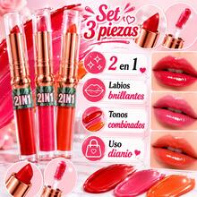 Set de 3 labiales y brillos para labios, tonos combinados, textura suave y labios brillantes para uso diario, Paquete de 3 piezas, tonos rojos y rosados, sensacion comoda en labios - Multicolor - Ver 8
