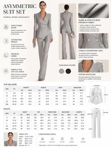 Women's Elegant Lined Suit Set Grey, Double-Breasted Blazer And High-Waisted Trousers, Suitable For Office Commute Wear Fall - Light Grey - View 4