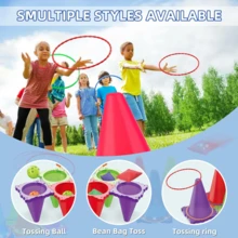 Set Permainan Lempar Karnaval 3-in-1 – Kerucut, Kantong Kacang & Cincin untuk Pesta di Halaman Belakang & Dalam Ruangan, Permainan Lempar & Tangkap Seru untuk Anak-anak & Keluarga, Usia 3+ Hadiah Halloween & Natal - MultiWarna - View 4