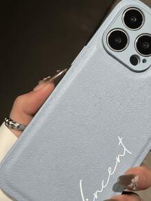 Custom Cursive Name Litchi Faux Leather Phone Case, Personalized Embossed Name Shockproof Protective Cover Compatible With IPhone 17 16 15 14 13 12 11 Pro Max Plus, Minimal Vintage Luxury Phone Accessory For Women Men Teen Girls Boys Couples Mother's Day Father's Day Anniversary - Baby Blue - View 4