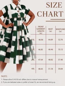 Vestido de talla grande con estampado de bloques de color y cuello con volantes, elegante para mujer, ropa de playa, Día de Acción de Gracias, graduación, vestido sencillo y elegante, vacaciones de verano. - Verde Oscuro - Ver 7