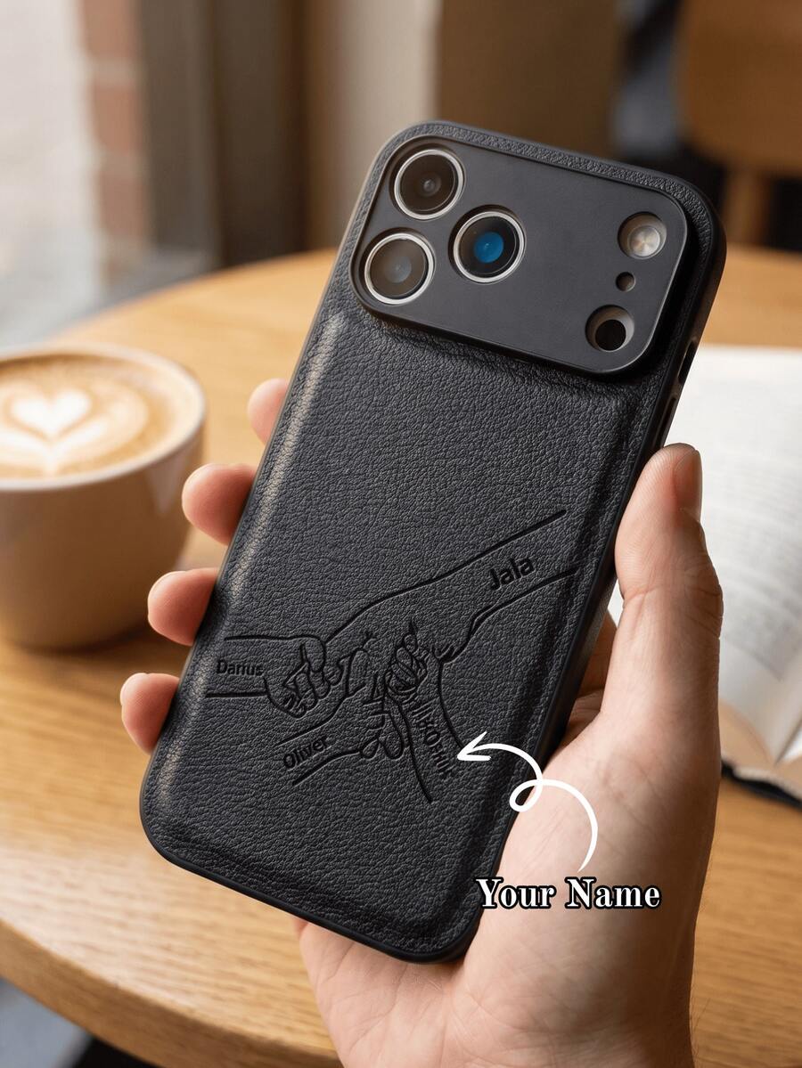 Personalized Custom Initials PU Leather Phone Case Compatible With IPhone 17 16 15 14 13 Pro Max Series Laser-Engraved Design Camera Lens Protection Full-Body Drop Protection Customized Design The Perfect Choice For Birthdays And Holidays Gift