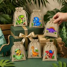 12pcs Colorful Dinosaur Drawstring Bags, 6 Different Designs Cute Dinosaur Party Gift Bags With Handles, For Birthday Decoration And Gift Giving, Foldable And Easy To Carry - Rice - View 5