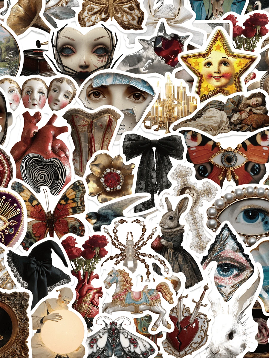 50 piezas Pegatinas Grotescas Europeas, Pegatinas de Estética Vintage, Adecuadas para Diario, Scrapbooking, Portátiles, Cuadernos, Decoración de Manualidades. - Multicolor - Ver 1