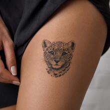 1 pieza Pegatina de tatuaje realista de leopardo de PVC impermeable y resistente al roce, adecuada para uso diario - Gris - Ver 3