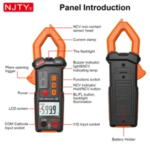 NJTY Digital Clamp Meter 4000 Counts Multimeter Sejati, Penguji Arus Tegangan, Deteksi NCV, Pengujian Kontinuitas Resistansi Kapasitansi Dioda, Alat Pengukur Suhu Frekuensi Siklus Kerja, Dengan Lampu Latar dan Senter - MultiWarna - View 2