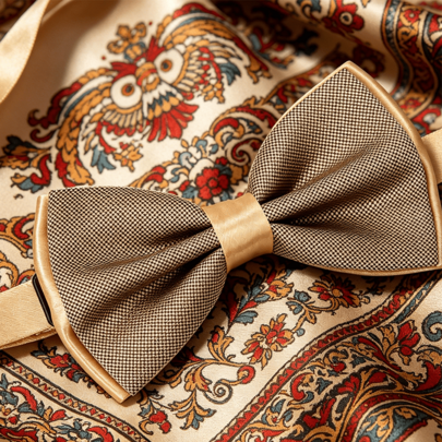 Corbata de moño de doble capa color champán para hombre, adecuada para múltiples ocasiones
