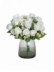 1/3pcs Artificial Silk Rose Bouquet, Faux Foam Fruit, Spring/Autumn Decoration, Valentine's Day Bridal Bouquet, Wedding Vase Decoration, Suitable For Home, Room, Restaurant, Bedroom, Bathroom, Kitchen Decor - White - View 4