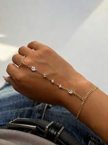 1pc Exquisite Minimalist Linked Bracelet With Inlaid Cubic Zirconia, Suitable For Women To Wear At Parties, Gatherings, Daily Dates And Shopping - Yellow Gold - View 1