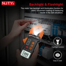 NJTY Digital Clamp Meter 4000 Counts Multimeter Sejati, Penguji Arus Tegangan, Deteksi NCV, Pengujian Kontinuitas Resistansi Kapasitansi Dioda, Alat Pengukur Suhu Frekuensi Siklus Kerja, Dengan Lampu Latar dan Senter - MultiWarna - View 4