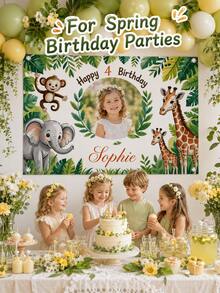 Custom 1pc Banner With Name, Age, Text And Animal Pattern. Multi ...
