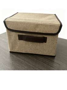 1 Stück waschbare Leinenstoff faltbare CD-Aufbewahrungsbox, faltbarer Aufbewahrungskorb mit Deckel, Spielzeug-Organizer-Korb, Wäschekorb - Beige - Übersicht 2