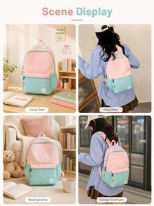 Women's Multi-Pocket Nylon Backpack, Designed For College Students; Can Hold Laptop And Books; Portable Design; Features Dedicated Laptop Compartment. - Multicolor - View 11