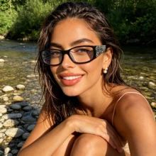 10pcs/5pcs/2pcs/1pc Rectangular Rhinestone Flower Fashionable Clear Lens Glasses, Suitable For Campus, Work And Daily Wear - 5PCS - View 5
