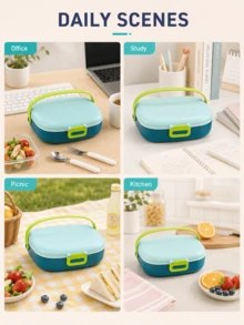Portable Lunch Box In 5 Macaron Color Blocks With Handle And Buckle Design. Suitable For Single-Person, Portable, Airtight Lunch Boxes. Perfect For Back-To-School Season, Working Professionals, And Outdoor Picnics. - Multicolor - View 9