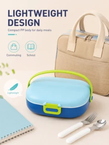 Portable Lunch Box In 5 Macaron Color Blocks With Handle And Buckle Design. Suitable For Single-Person, Portable, Airtight Lunch Boxes. Perfect For Back-To-School Season, Working Professionals, And Outdoor Picnics. - Multicolor - View 4