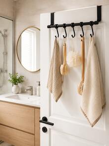 1pc Single Bar Towel Rack With Hook, No-Drill Cabinet Door Mount Storage Rack, ABS Material Kitchen Towel Rack, Space-Saving Hanging Storage, Suitable For Kitchen, Bathroom, Dorm, Cabinet Storage, Home Storage Essential, New Year Gift - Multicolor - View 12