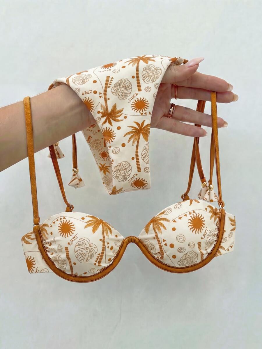 Bikinx 女士钢圈热带印花流苏系带比基尼套装,适合夏季海滩度假 - 彩色 - 查看 1