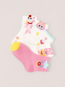 5 pares de calcetines cortos de punto suave con malla hueca y estampado de gato, conejo y estrella de dibujos animados para niñas - Multicolor - Ver 2