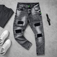 Men's Slim Fit Player Jeans With Elastane, Modern Style, Stonewashed, Streetwear Style. - J/02 - 查看 1