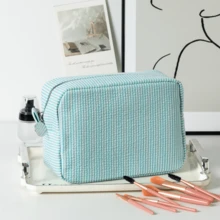 1 Peça Bolsa de Maquiagem Personalizada com Listras Rosa & Azul, Bolsa de Armazenamento Multifuncional de Grande Capacidade e Leve, Presente de Dama de Honra de Casamento, Presente de Proposta de Namorada, Presente de Despedida de Solteira, Presente de Noiva - Multicolorido - Visão 15