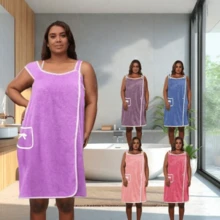 1pc Plus Size Women's Bathrobe Wrap Towel, Thin Lightweight Coral Fleece High Absorbent Quick Dry Home Sleep Dress, Suitable For Bath, Pool, Spa - Large Size - View 1