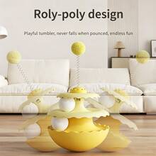 Multi-Color Pet Self-Entertainment Toy, Non-Slip Rolling Base Cat Ball Teaser Wand, Wave-Shaped Cat Rolling Toy, 3-Layer Rotating Ball With Spring Plush Ball - View 3