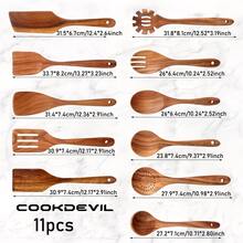 COOKDEVIL 11pcs Wooden Kitchen Utensils Set, Wooden Spoons, Wooden Spatulas, Wooden Cookware Set, Natural Non-Stick Non-Scratch Wooden Spoons For Cooking, Wooden Kitchen Utensils Set, Natural Wooden Cooking Spoons, Soup Spoons, Rice Spoons, Slotted Spoons, Suitable For Non-Stick Pots, Heat-Resistant Kitchen Gadgets, Perfect Gift For Home Cooks, Newlyweds And Housewarming - Wood Color - View 3