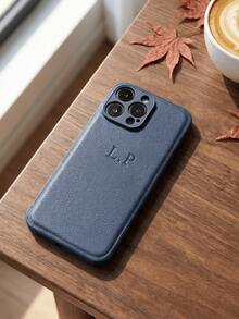 客製化姓名手機殼，適用 11 12 13 14 15 16 17 Pro Max Plus 17 Air Mini X XS XR MAX 7 8 Plus，防震 PU 皮革 3D DIY 刻字字母縮寫姓名保護殼，手機配件，適合情侶與朋友 - 藏蓝色 - 查看 3